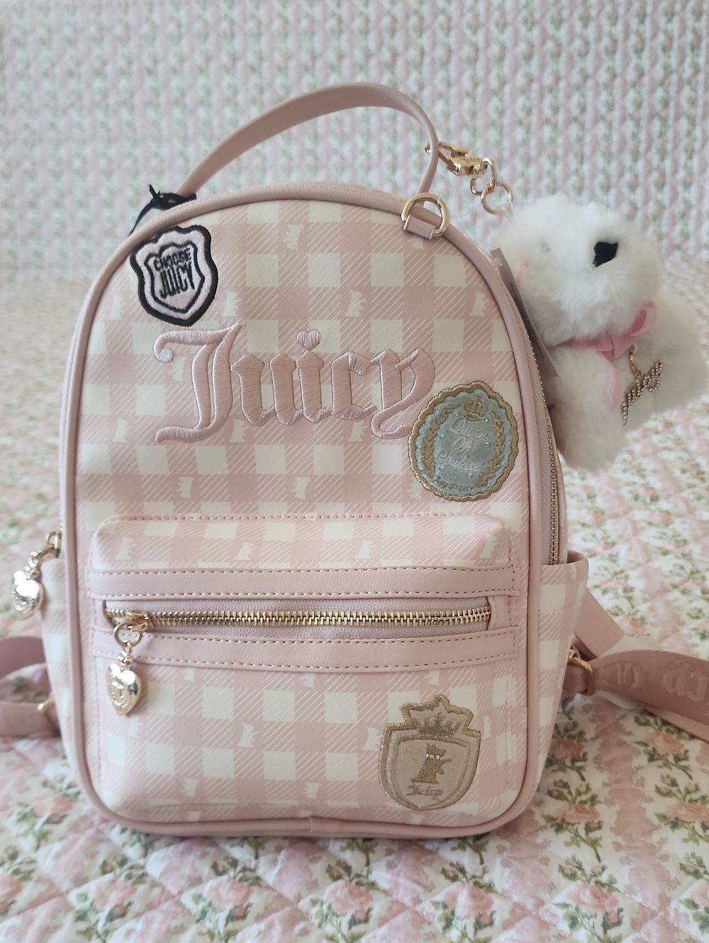 NWT Juicy Couture Pink Plaid Study In Style Scottie Backpack Bag